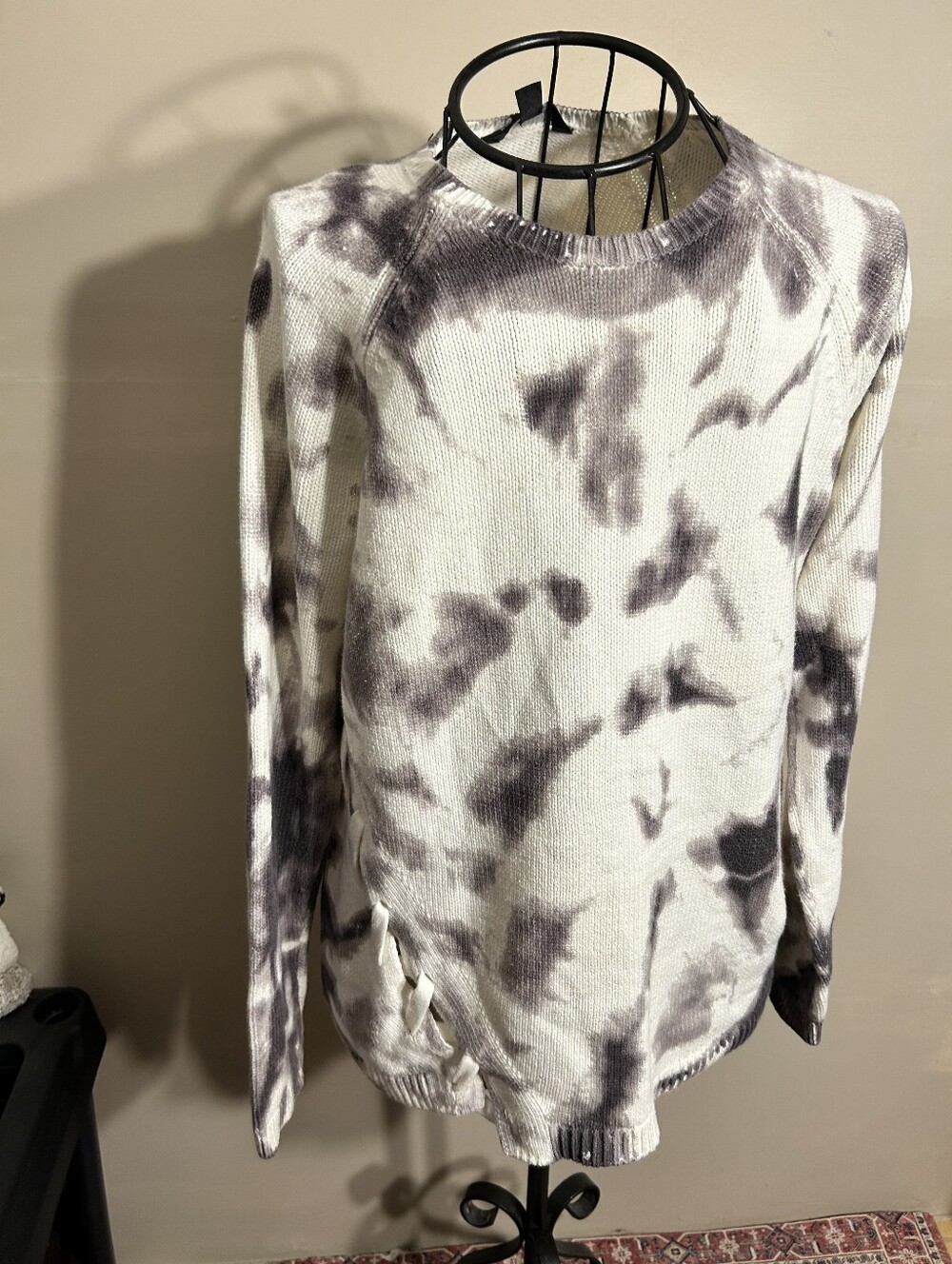 rock & republic size large womens knit sweater casual dress gray  white top